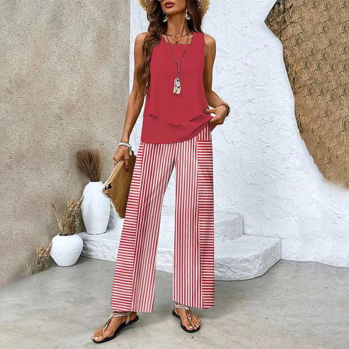 MELEK - ENSEMBLE DE BLOUSE SANS MANCHES ET PANTALON PALAZZO