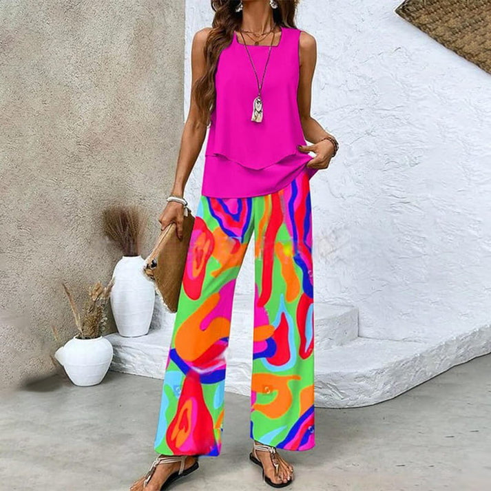 MELEK - ENSEMBLE DE BLOUSE SANS MANCHES ET PANTALON PALAZZO