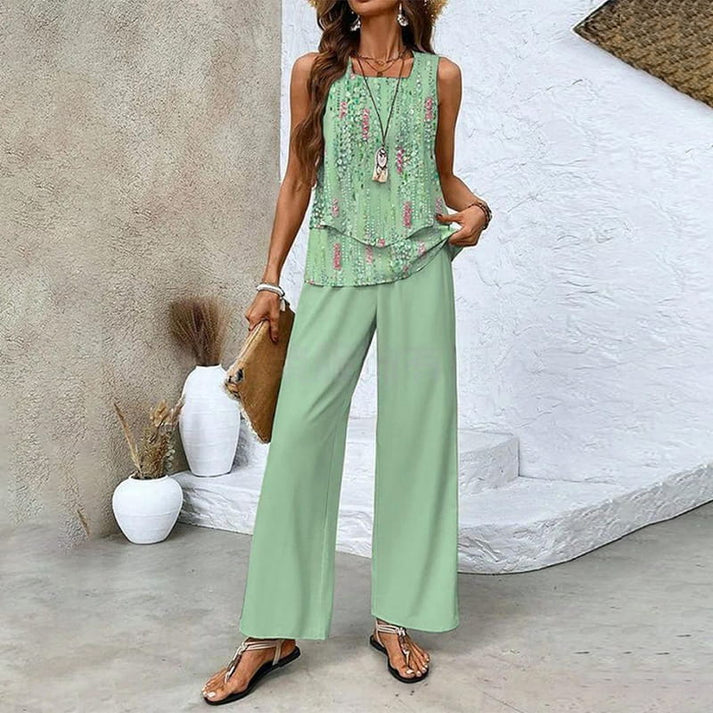 MELEK - ENSEMBLE DE BLOUSE SANS MANCHES ET PANTALON PALAZZO