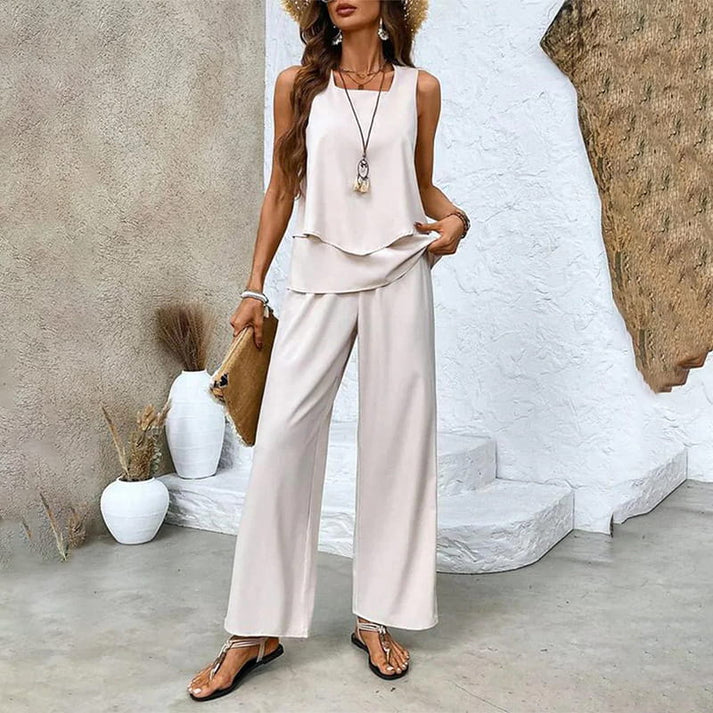 MELEK - ENSEMBLE DE BLOUSE SANS MANCHES ET PANTALON PALAZZO