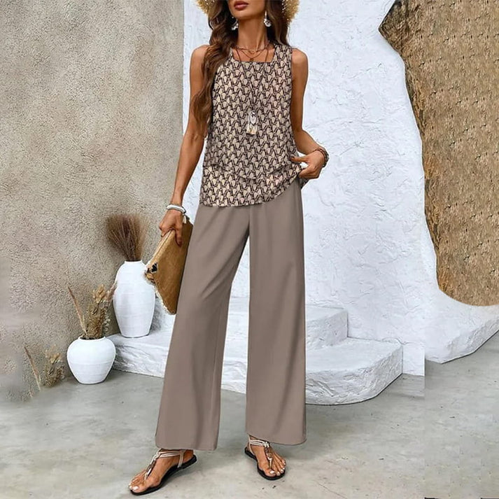 MELEK - ENSEMBLE DE BLOUSE SANS MANCHES ET PANTALON PALAZZO