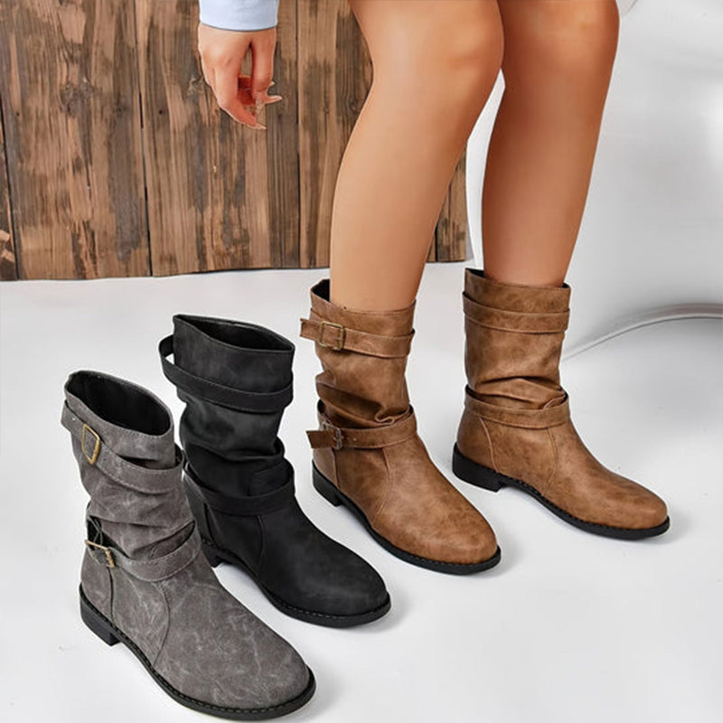 Belvia™ - Bottines pour femmes au style vintage avec talon bas et détail de boucle