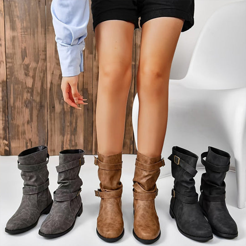 Belvia™ - Bottines pour femmes au style vintage avec talon bas et détail de boucle