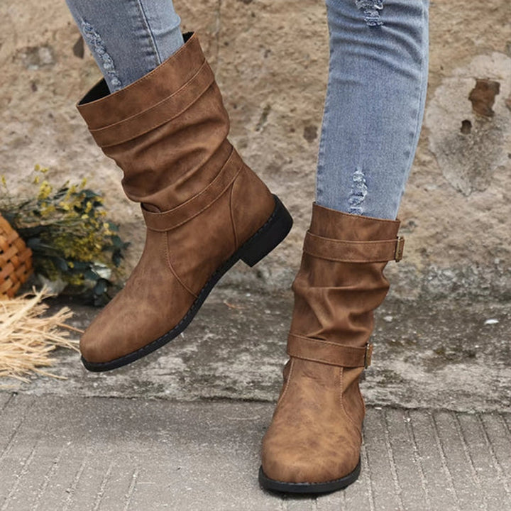 Belvia™ - Bottines pour femmes au style vintage avec talon bas et détail de boucle