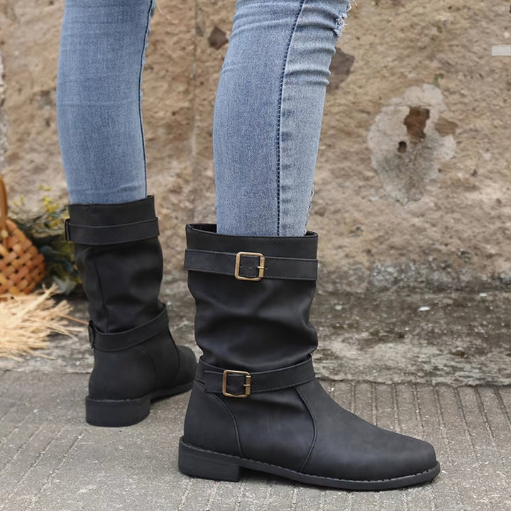 Belvia™ - Bottines pour femmes au style vintage avec talon bas et détail de boucle