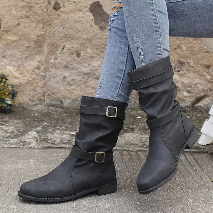 Belvia™ - Bottines pour femmes au style vintage avec talon bas et détail de boucle