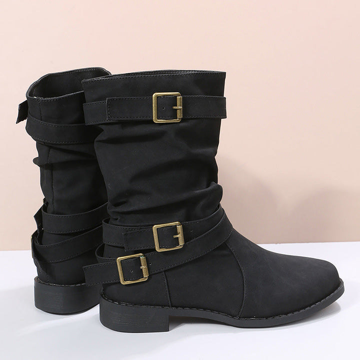 Belvia™ - Bottines pour femmes au style vintage avec talon bas et détail de boucle