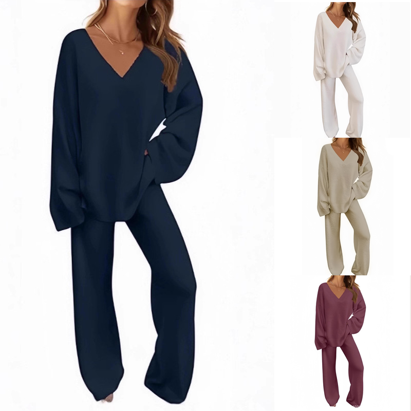 Roselane™ - Ensemble pour femmes avec pull à col en V et pantalon long
