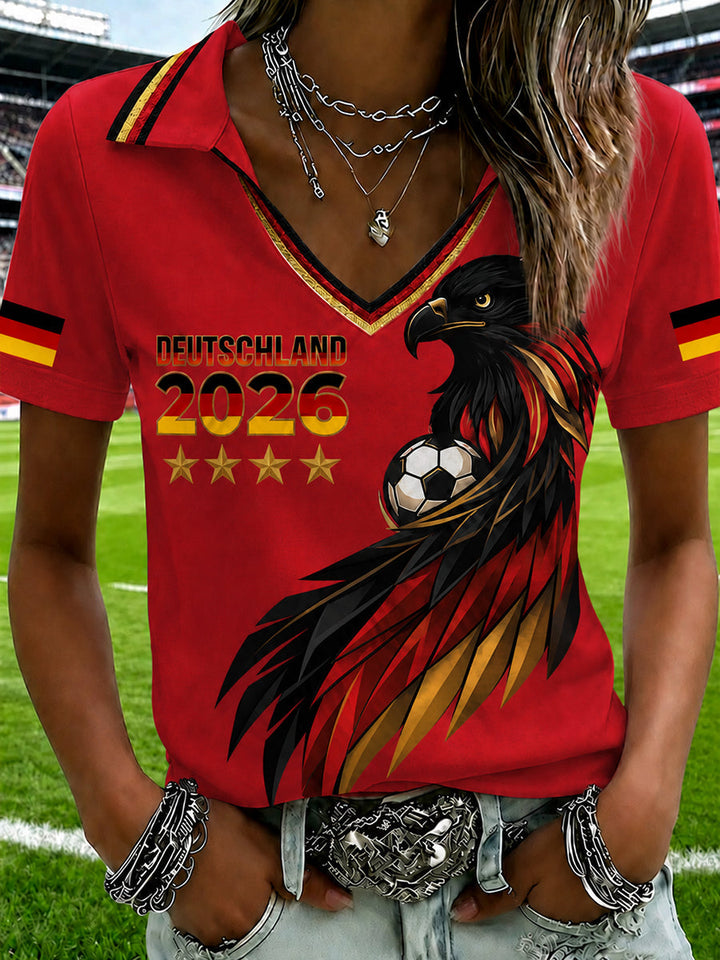 T-shirt pour femmes avec décolleté en V et imprimé de fan de football allemand