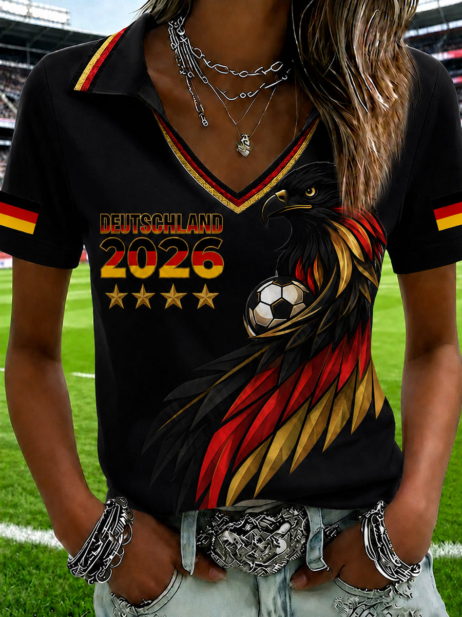 T-shirt pour femmes avec décolleté en V et imprimé de fan de football allemand