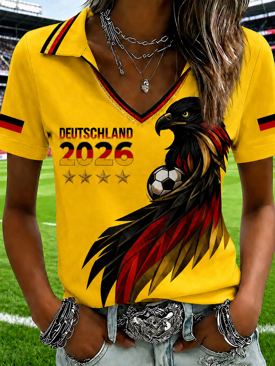 T-shirt pour femmes avec décolleté en V et imprimé de fan de football allemand