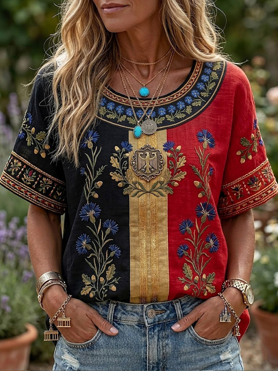 T-shirt Boho pour femmes avec motif floral allemand
