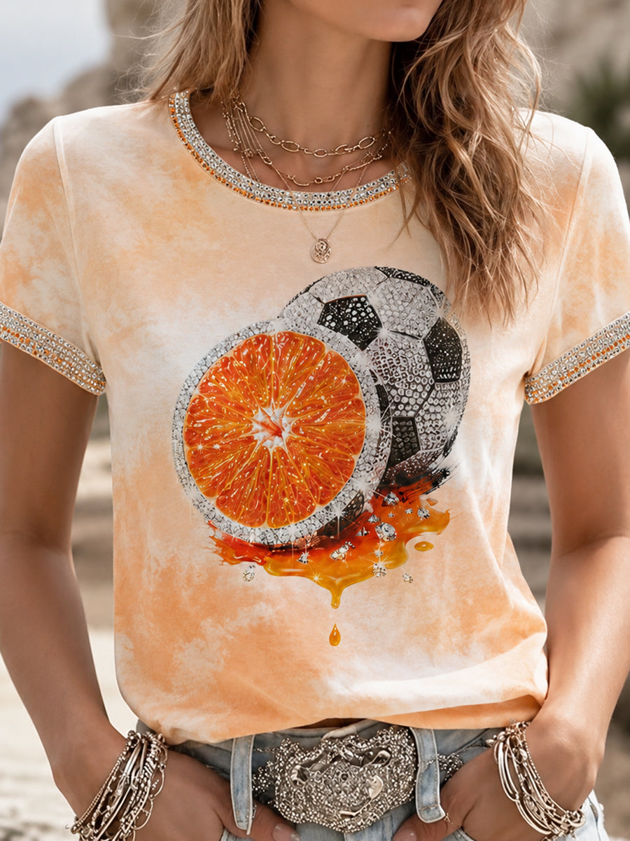 T-shirt d'été pour femmes avec motif de fruits et de football