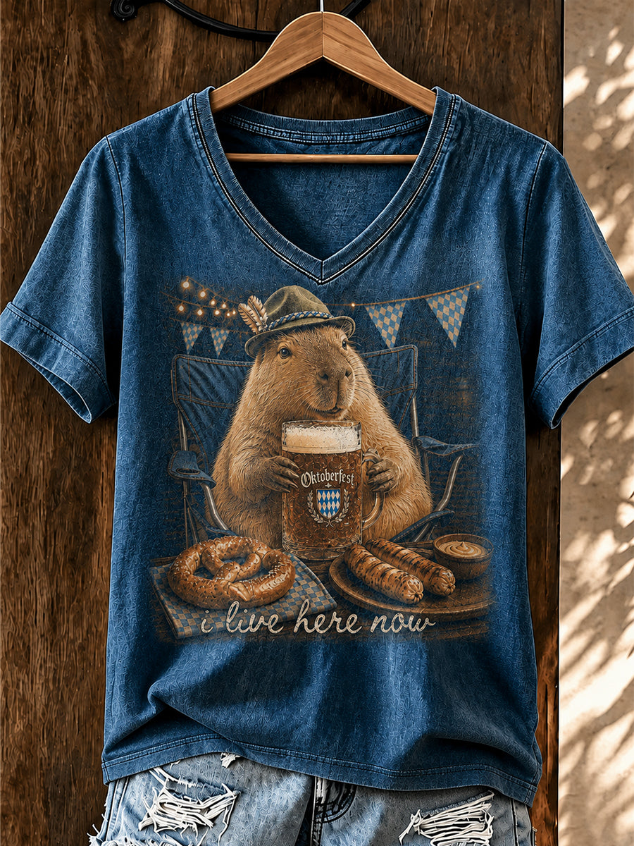 T-shirt Oktoberfest pour femmes avec motif d'animal mignon