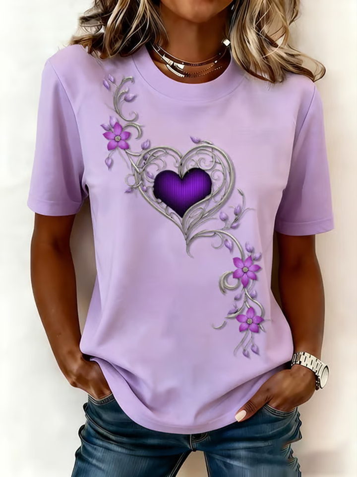 T-shirt vintage pour femmes avec impression artistique de fleurs violettes