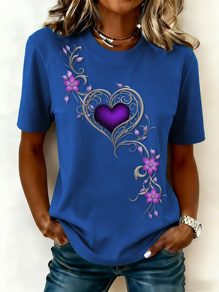 T-shirt vintage pour femmes avec impression artistique de fleurs violettes