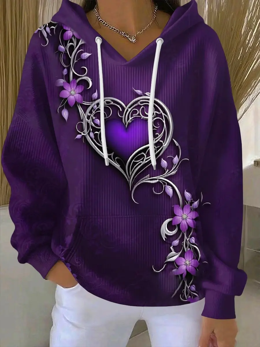 Hoodie décontracté vintage fleurs lilas pour femmes