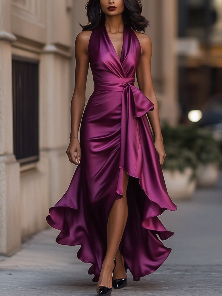 Stephanie | Robe maxi en satin dramatique