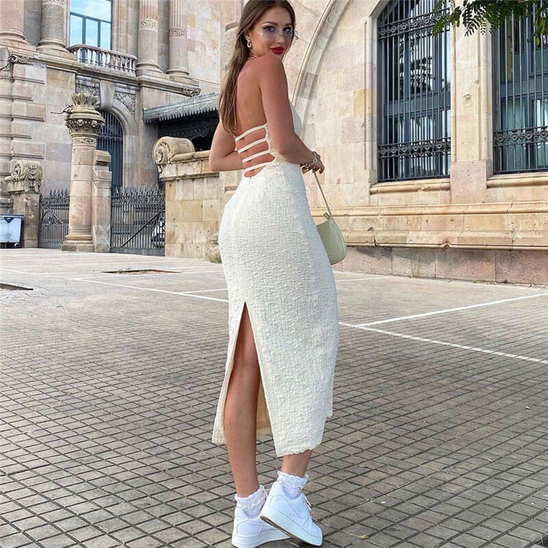 Renata - Robe midi à dos nu