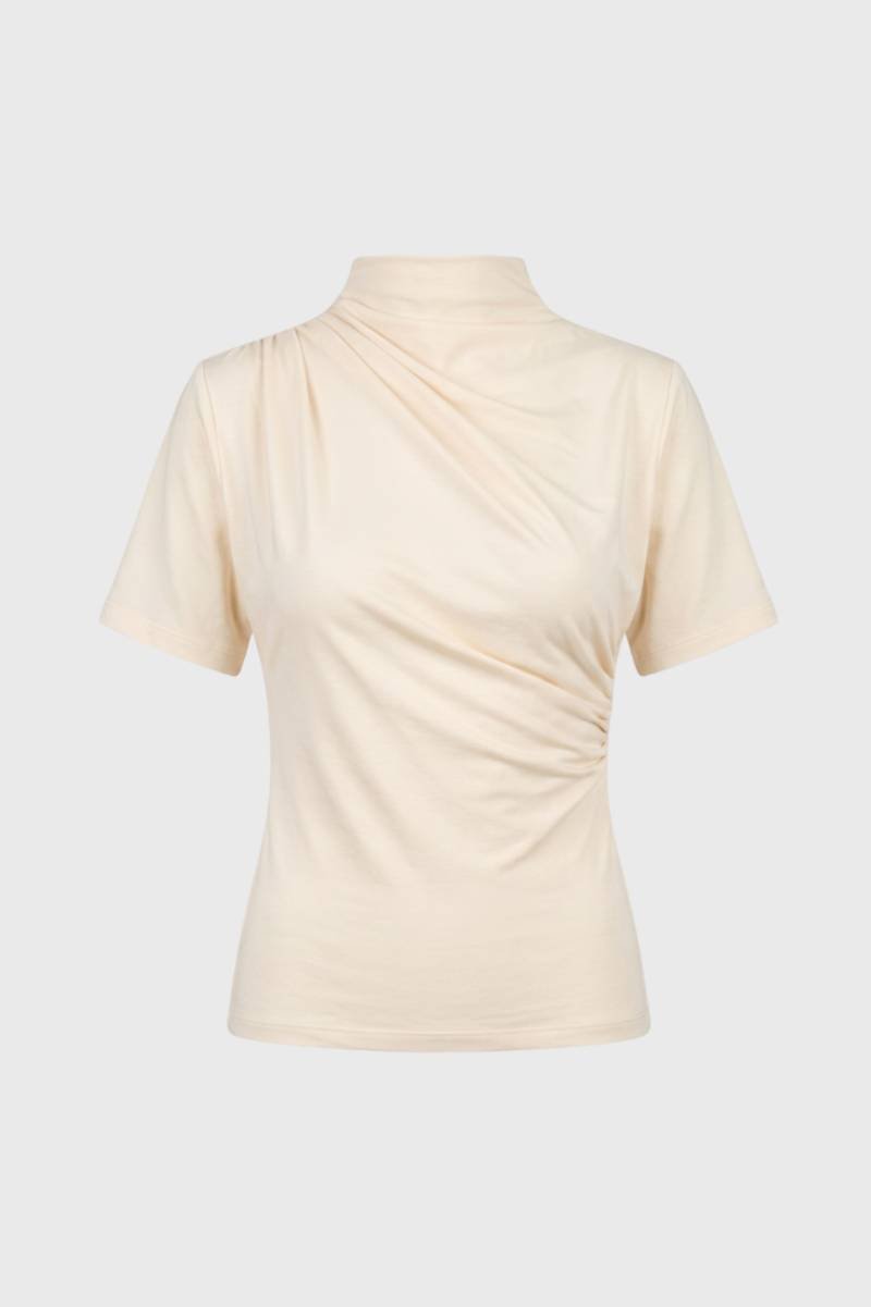 T-shirt Femme - Drapé | Col Haut avec Manches Courtes