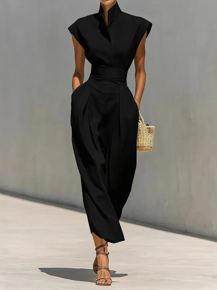 Tabitha | Robe midi sans manches pour femmes avec col montant