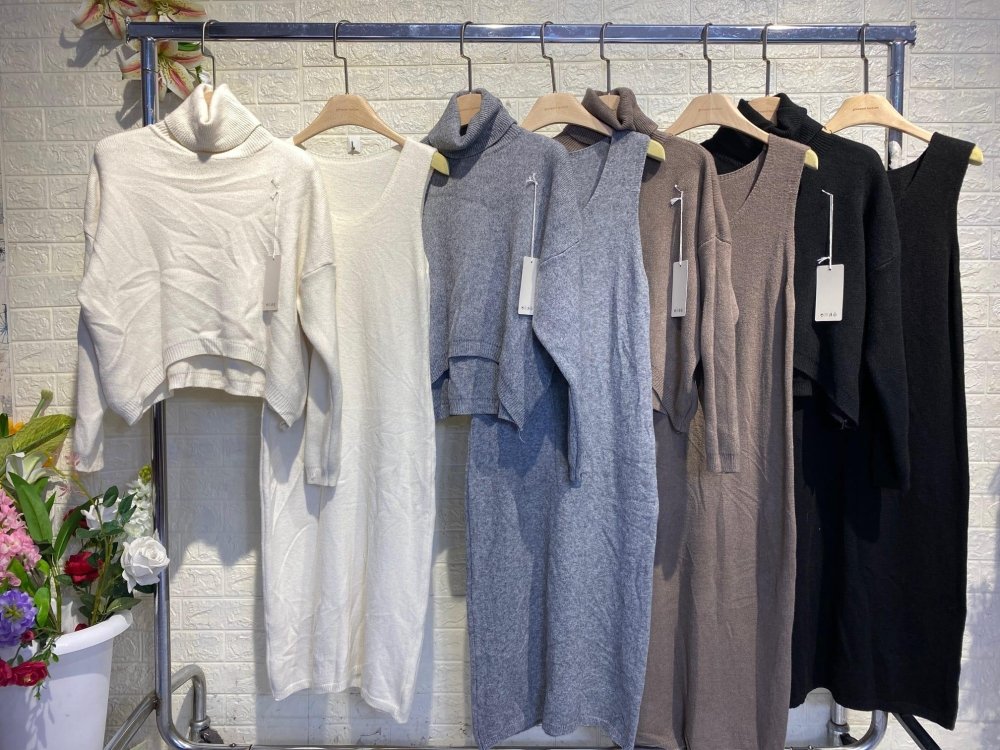 Thalina | Ensemble Tricot Femme Deux Pièces Robe Pull