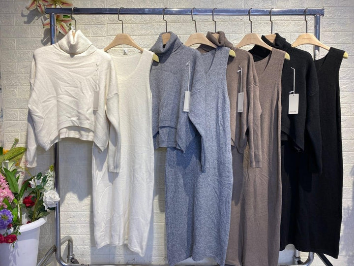 Thalina | Ensemble Tricot Femme Deux Pièces Robe Pull