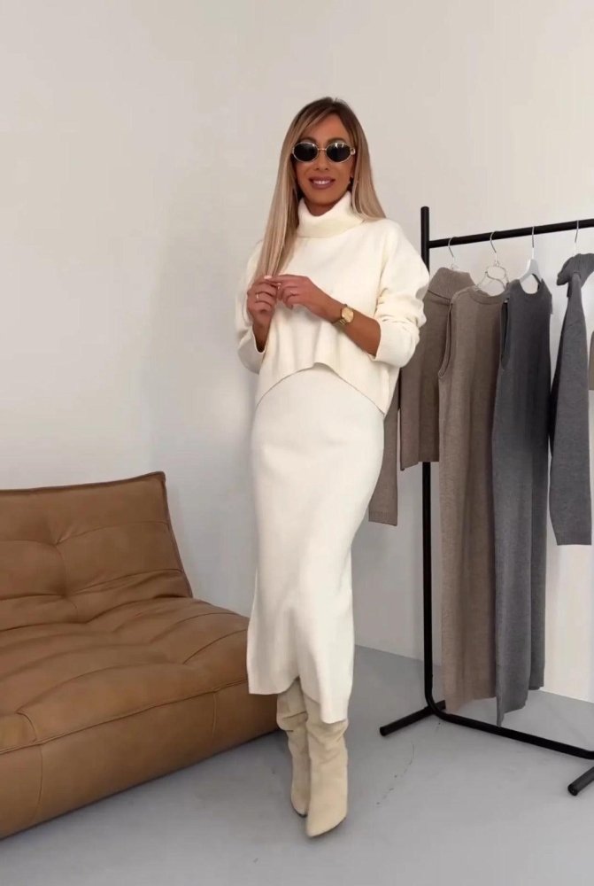 Thalina | Ensemble Tricot Femme Deux Pièces Robe Pull