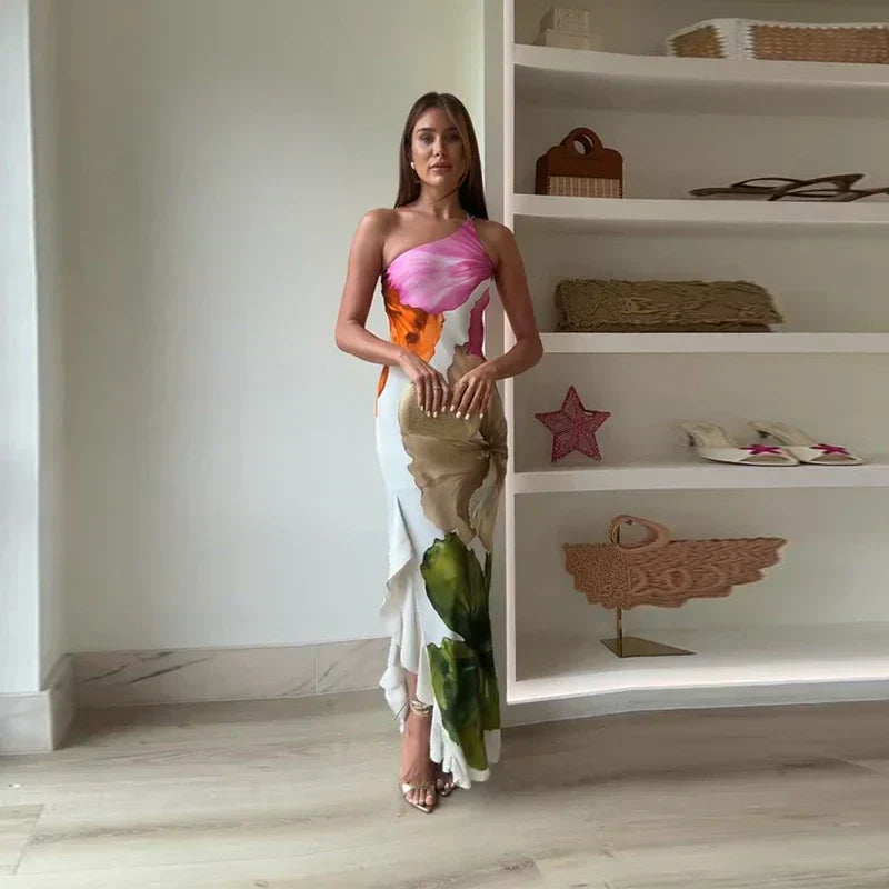 Theresa | Robe Maxi Asymétrique à Une Épaule pour Femmes