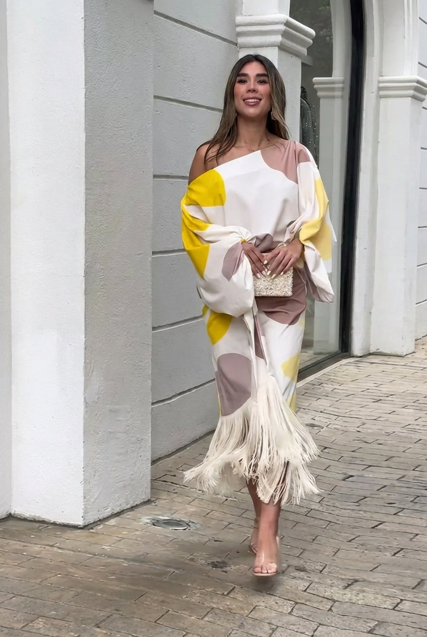 Thisbe | Ensemble Midi à Franges Une Épaule pour Femmes