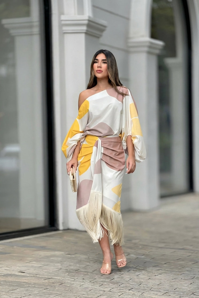 Thisbe | Ensemble Midi à Franges Une Épaule pour Femmes