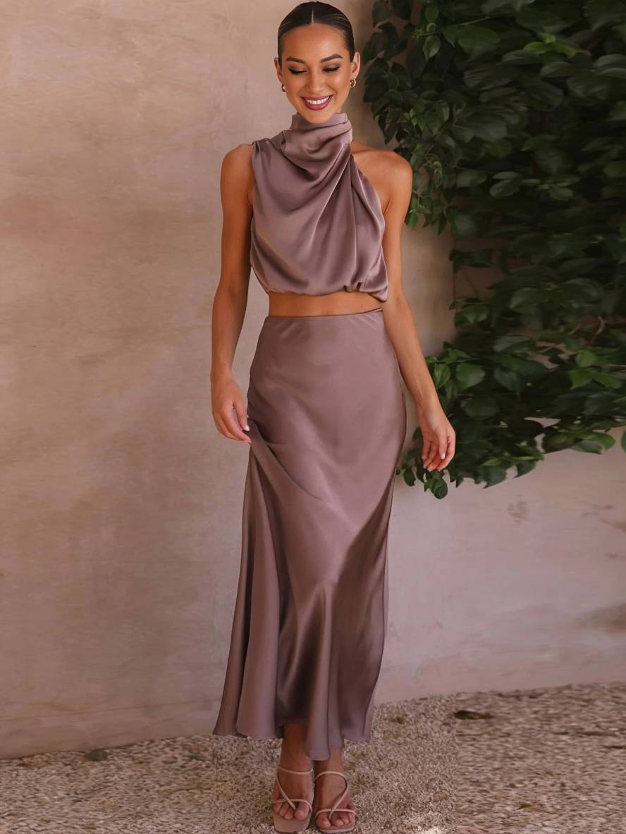 Tindra | Ensemble Deux-Pièces Femme Crop Top Jupe Maxi
