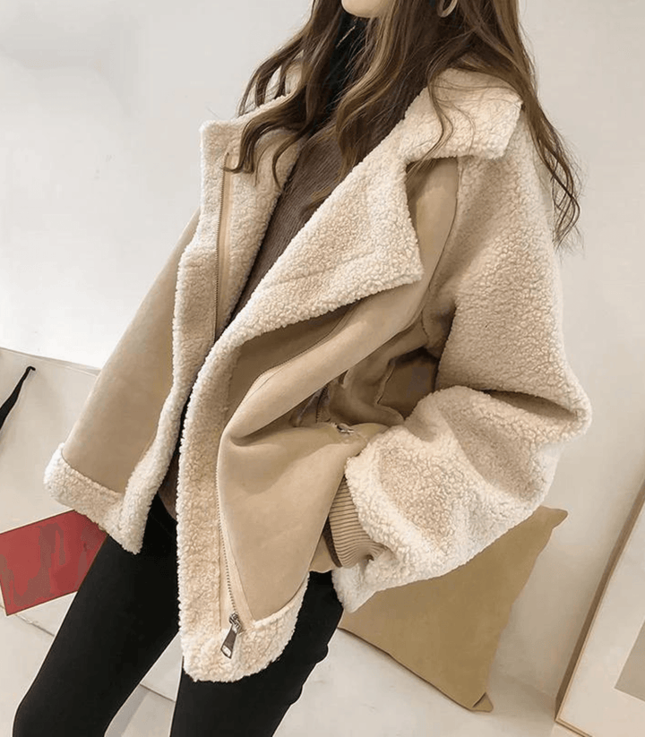 Veste d'hiver douillette avec imitation de peau de mouton pour femmes