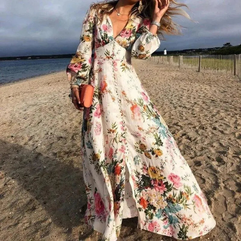 Valdis | Robe Maxi à Manches Longues avec Motif Floral pour Femmes