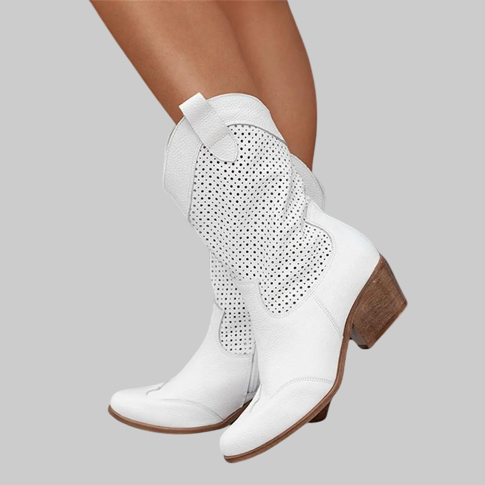 Valentina | Bottes cowboy à talon bloc perforées pour femmes