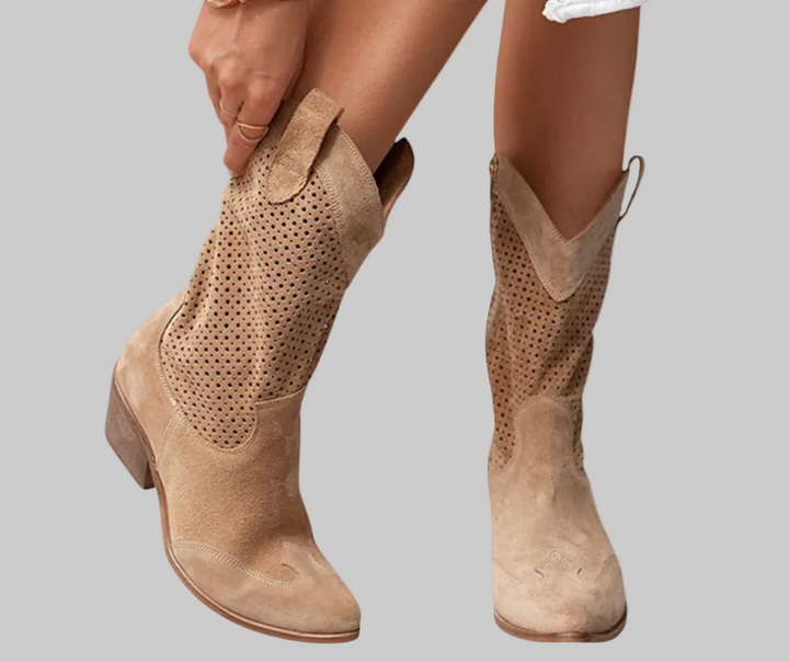 Valentina | Bottes cowboy à talon bloc perforées pour femmes