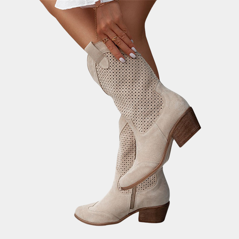 Valentina | Bottes cowboy à talon bloc perforées pour femmes