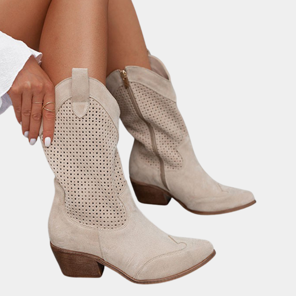 Valentina | Bottes cowboy à talon bloc perforées pour femmes