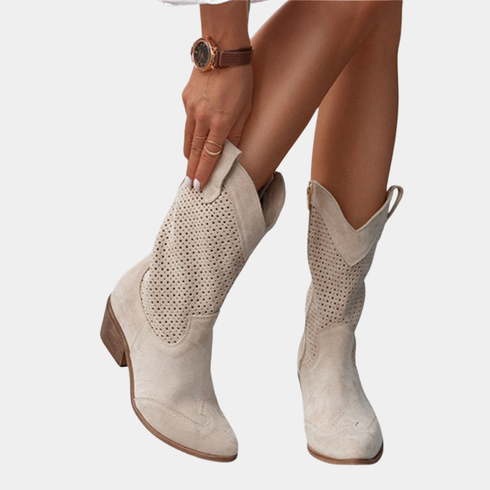 Valentina | Bottes cowboy à talon bloc perforées pour femmes
