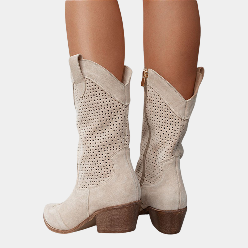 Valentina | Bottes cowboy à talon bloc perforées pour femmes