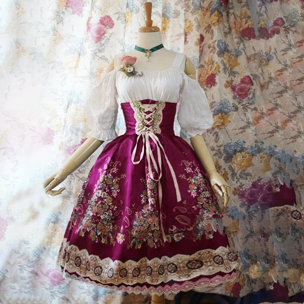 Robe Dirndl pour femmes à fleurs Oktoberfest