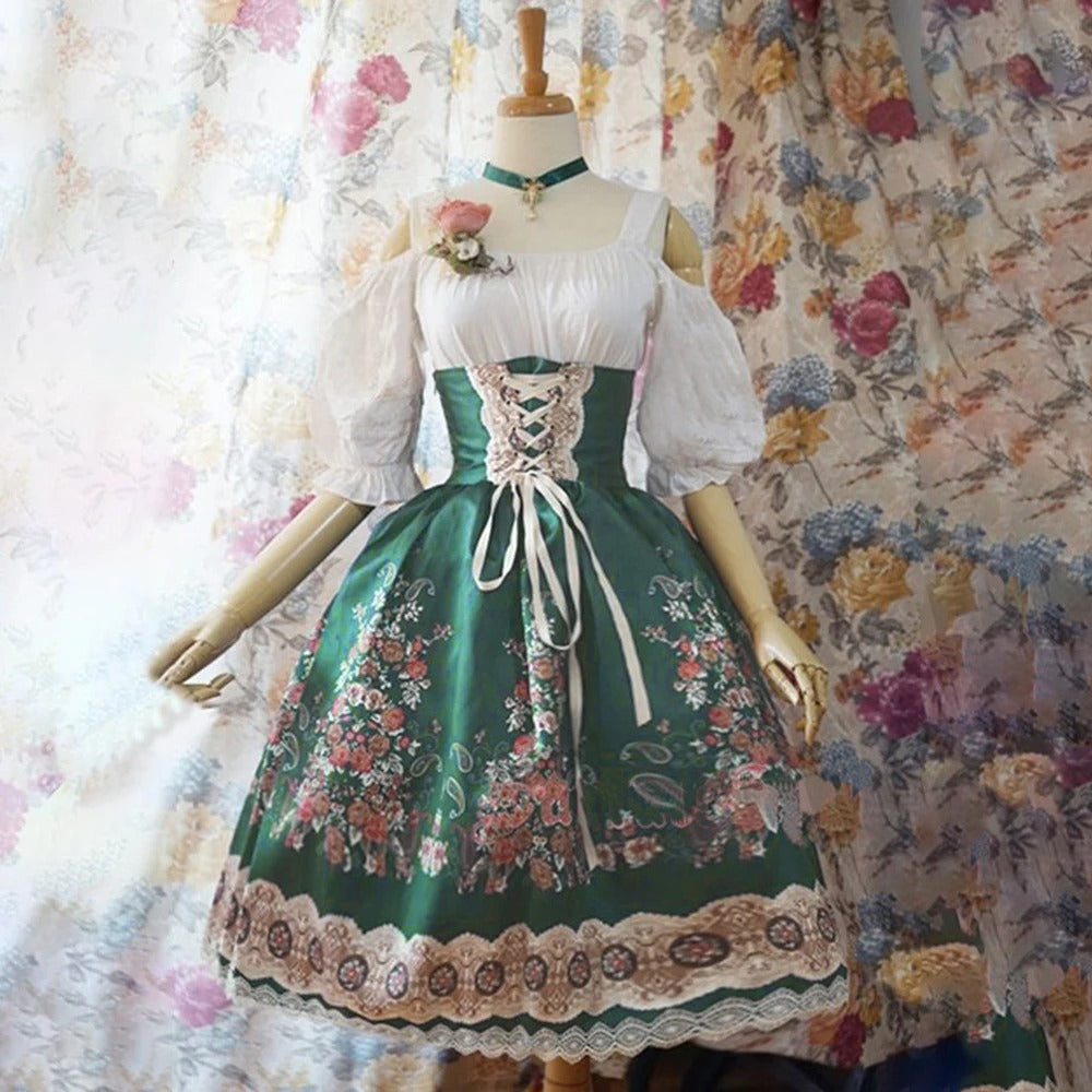 Robe Dirndl pour femmes à fleurs Oktoberfest