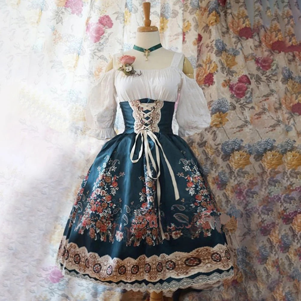Robe Dirndl pour femmes à fleurs Oktoberfest