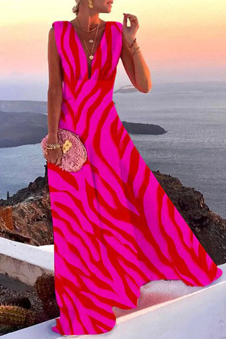 Vashti | Robe maxi sans manches pour femmes décolleté en V imprimé intégral
