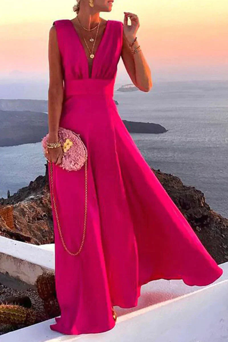 Vashti | Robe maxi sans manches pour femmes décolleté en V imprimé intégral