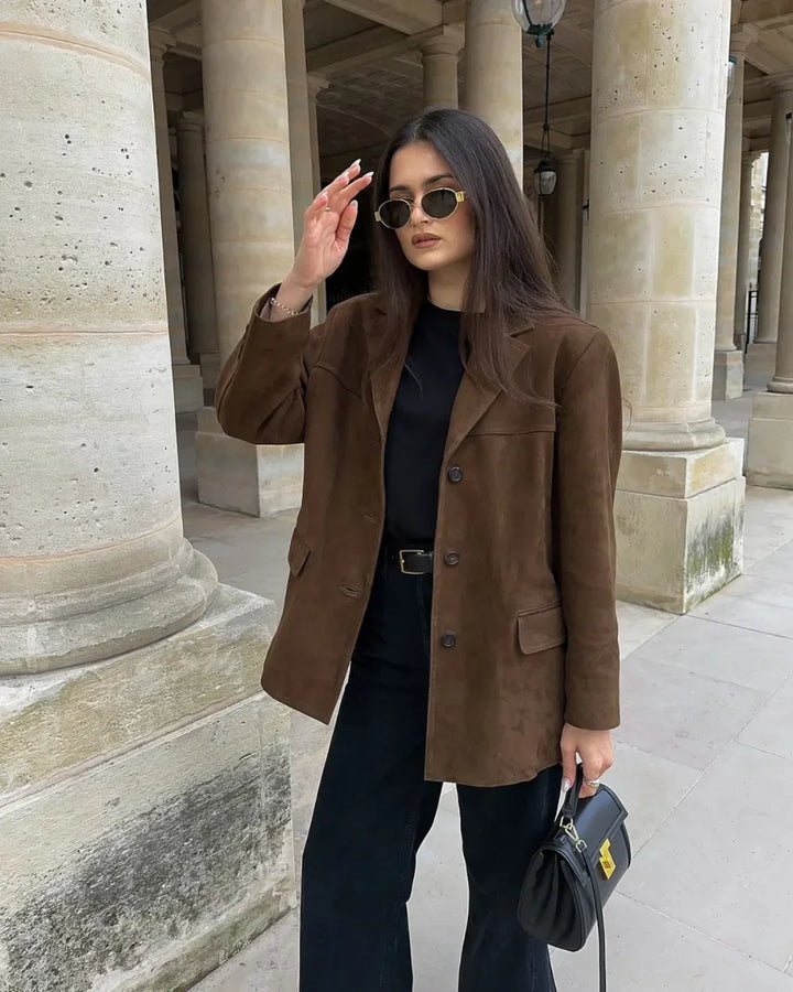 Cornelia | Veste Blazer Femme en Suède Brun avec Poches – Blazer en Suède Brun 2026