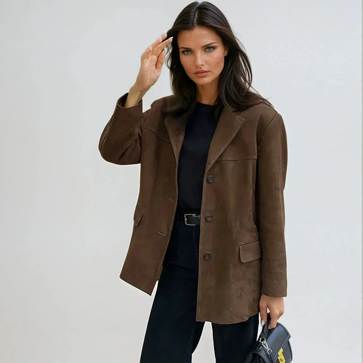 Cornelia | Veste Blazer Femme en Suède Brun avec Poches – Blazer en Suède Brun 2026