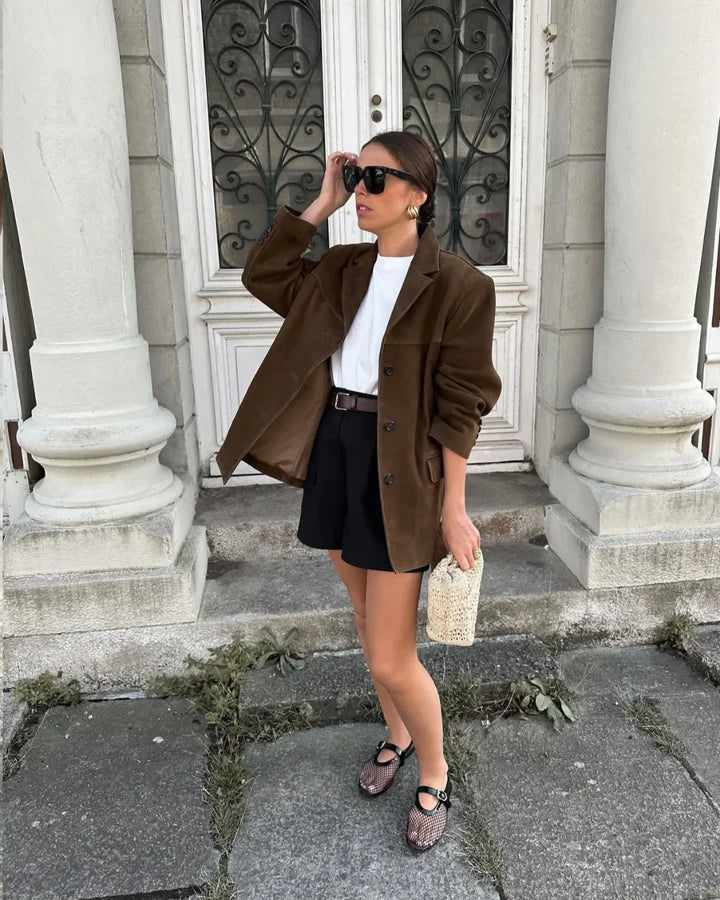 Cornelia | Veste Blazer Femme en Suède Brun avec Poches – Blazer en Suède Brun 2026