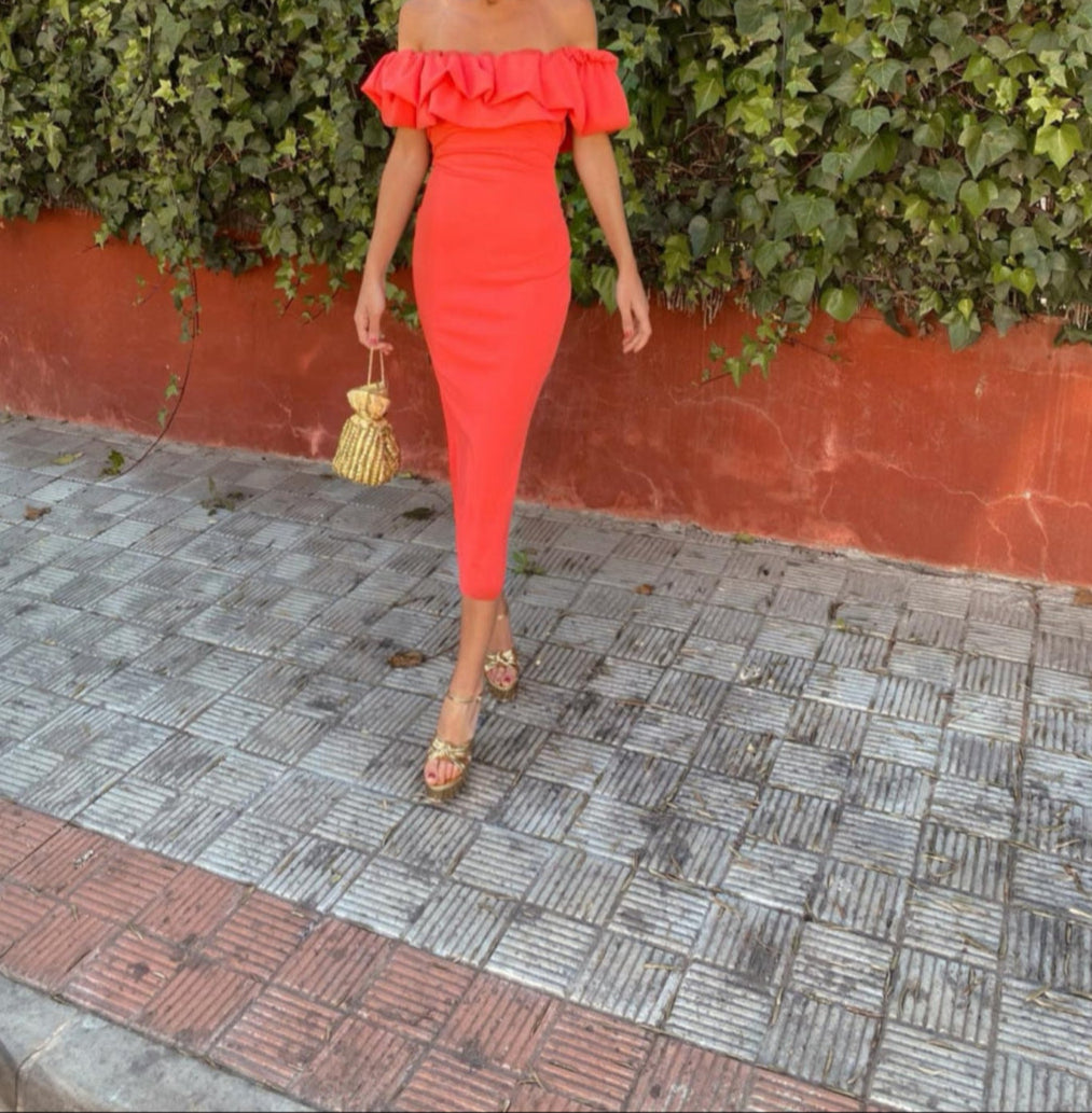 MAYLORA™ | Robe Bodycon à Détail Volant Sans Épaules