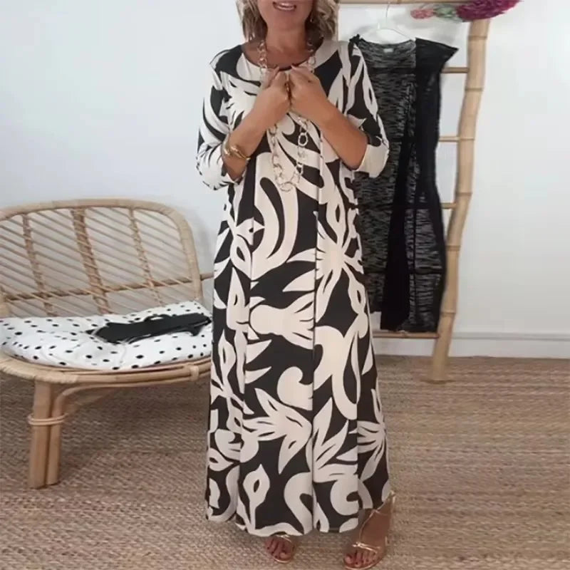 Nerina™ Robe Midi Longue avec Imprimé Floral Abstrait / Élégance Décontractée qui Inspire la Liberté !